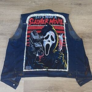 TYMETOUCH Custom Denim Vest with Ghostface, the iconic killer from "Scream